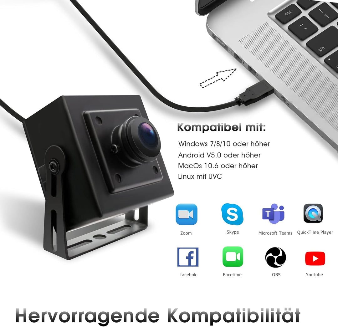 1080P USB Kamera mit Fisheye Lens, 180 Grad Weitwinkel, Hoher Bildfrequenz 100 fps/60 fps/30 fps, Mi