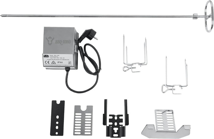 BBQ-Toro Edelstahl Grillspiess Set | 70 cm | Spiess Set inkl. Edelstahl Motor, 220V - 240V, inkl. 2