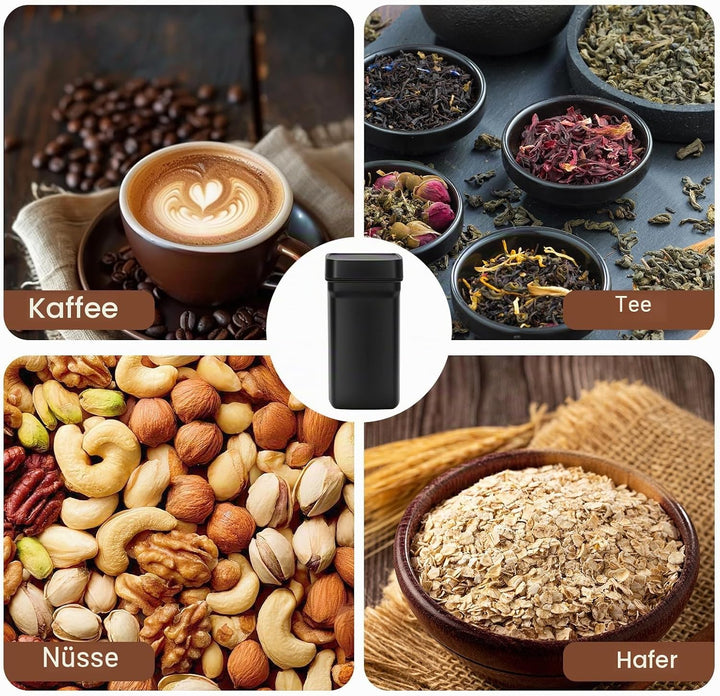 AiQInu Vakuum Kaffeedose mit Vakuumpumpe, 1.2L Edelstahl Behälter für Kaffeebohnen, Gemahlenen Kaffe