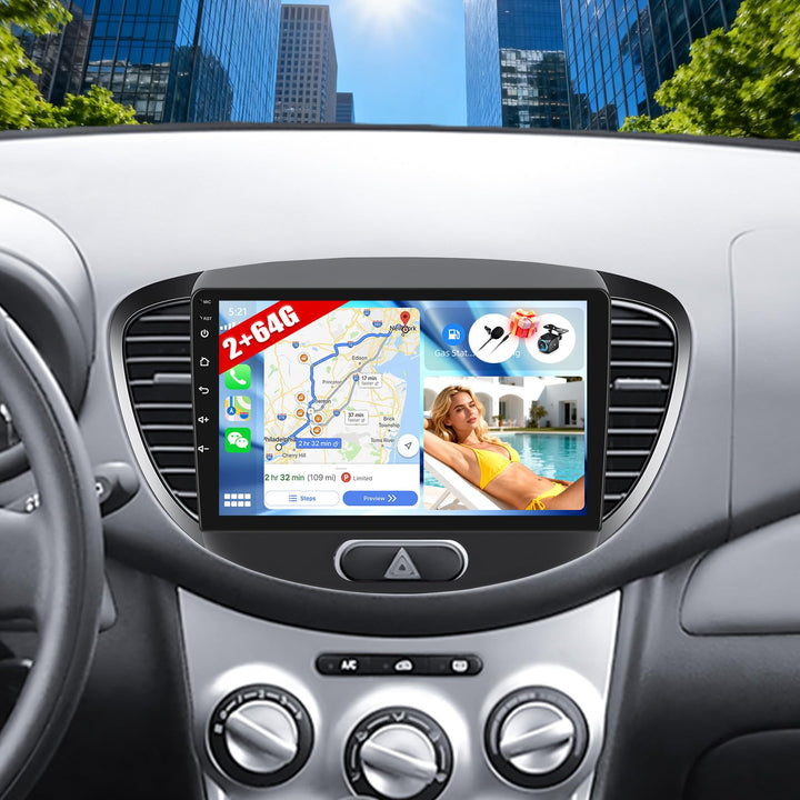 CAMECHO 2G+64G Android 13 Autoradio mit Navi für Hyundai i10 (2007-2013),Doppel Din Autoradio mit Ca