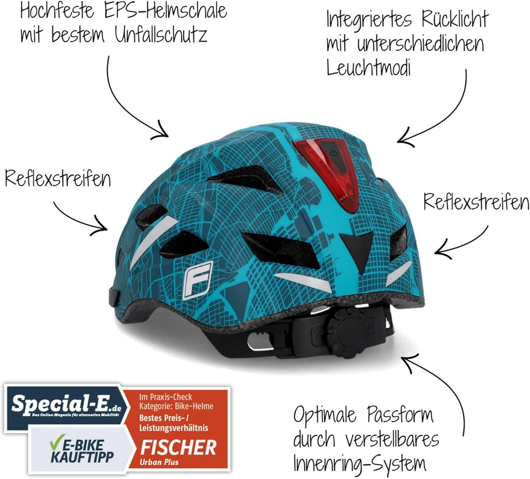 FISCHER Fahrradhelm, Radhelm, Cityhelm Urban Plus, mit integriertem LED-Rücklicht für Damen und Herr