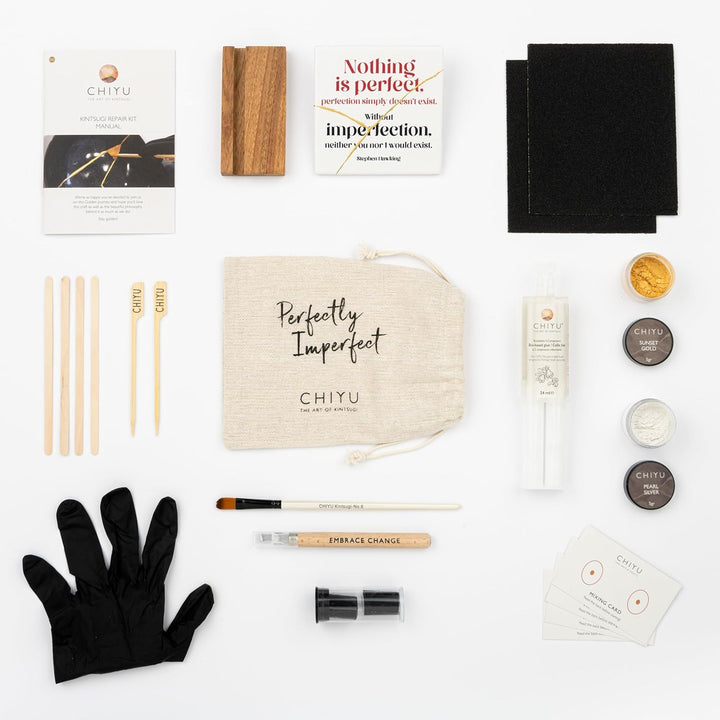 CHIYU Bio Kintsugi Reparatur Set: Bio Repair Kit - Gold & Silber – Goldkleber - Biobasiert – Lebensm