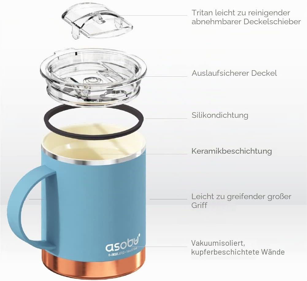 Asobu Ultimate Edelstahl Keramik Innenbeschichtung Isolierbecher babyblau, 1 Count (Pack of 1) Baby