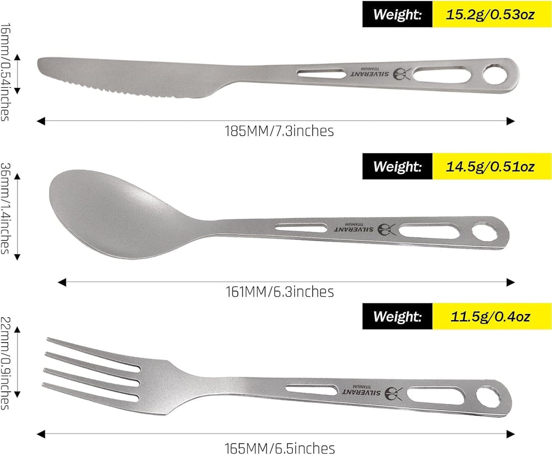 SILVERANT Titan-Besteckset, leichtes Camping-Utensilien-Set, inklusive wiederverwendbarem Messer, Ga