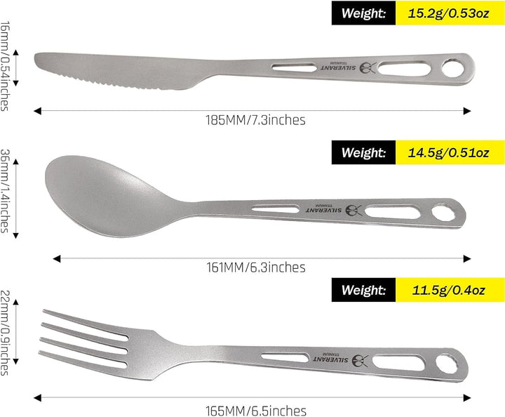 SILVERANT Titan-Besteckset, leichtes Camping-Utensilien-Set, inklusive wiederverwendbarem Messer, Ga