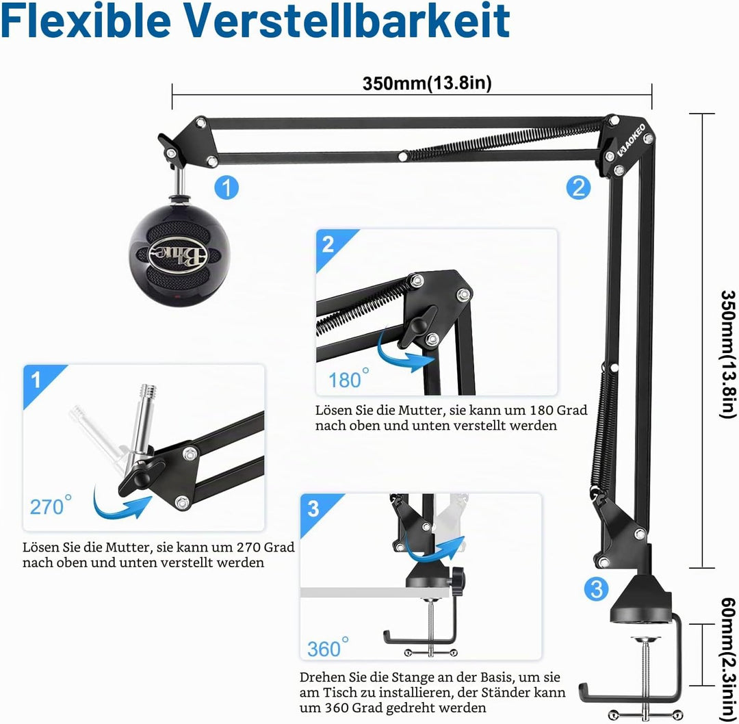 Mikrofon Arm,Aokeo AK-35 Mikrofon Ständer Arm für Blue Yeti,Blue Snowball,HyperX QuadCast,SoloCast,E