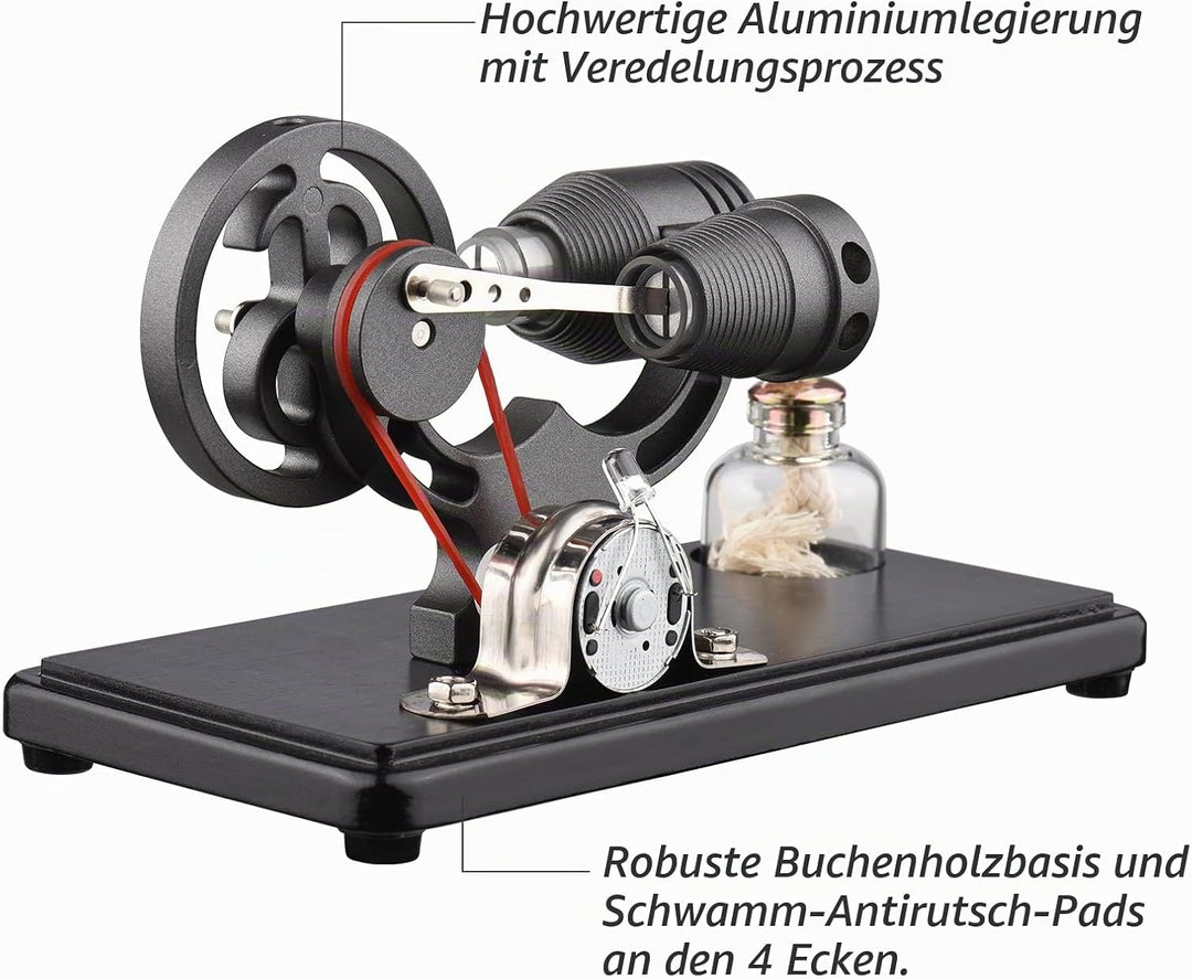 Bisofice Stirlingmotor Stirling Motor Modell mit LED Licht, Heissluft Sterling Engine, Schwungrad-De