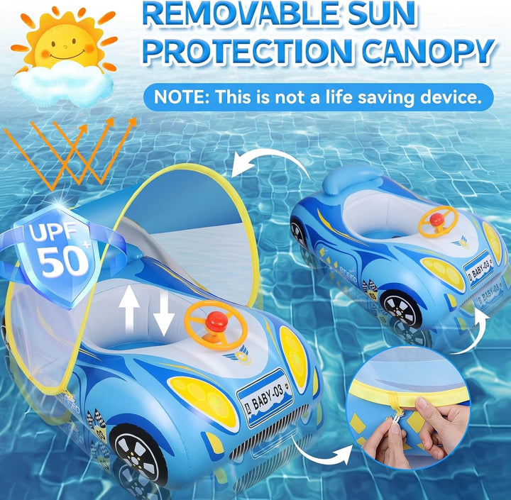 Schwimmring Baby mit Sonnendach und Dual Airbag Ninonly Aufblasbare Schwimmring Baby Auto mit UPF50+