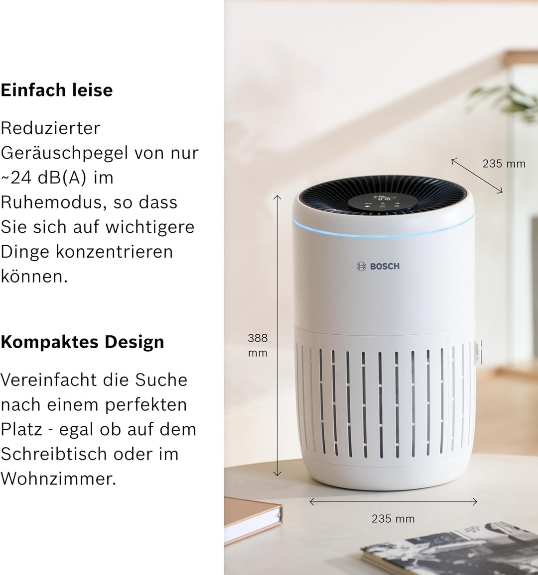 Bosch Air 2000i App-gesteuerter Luftreiniger - Für Räume bis zu 37,5 m² - Entfernt Schadstoffe - Mit