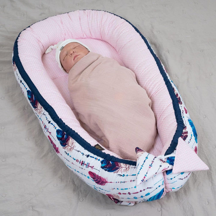 PaLulli 3-TLG Baby Ausstattung-Set Kuschelnest Babynest 95x55cm Baby-Matratze Kuscheldecke Babybett