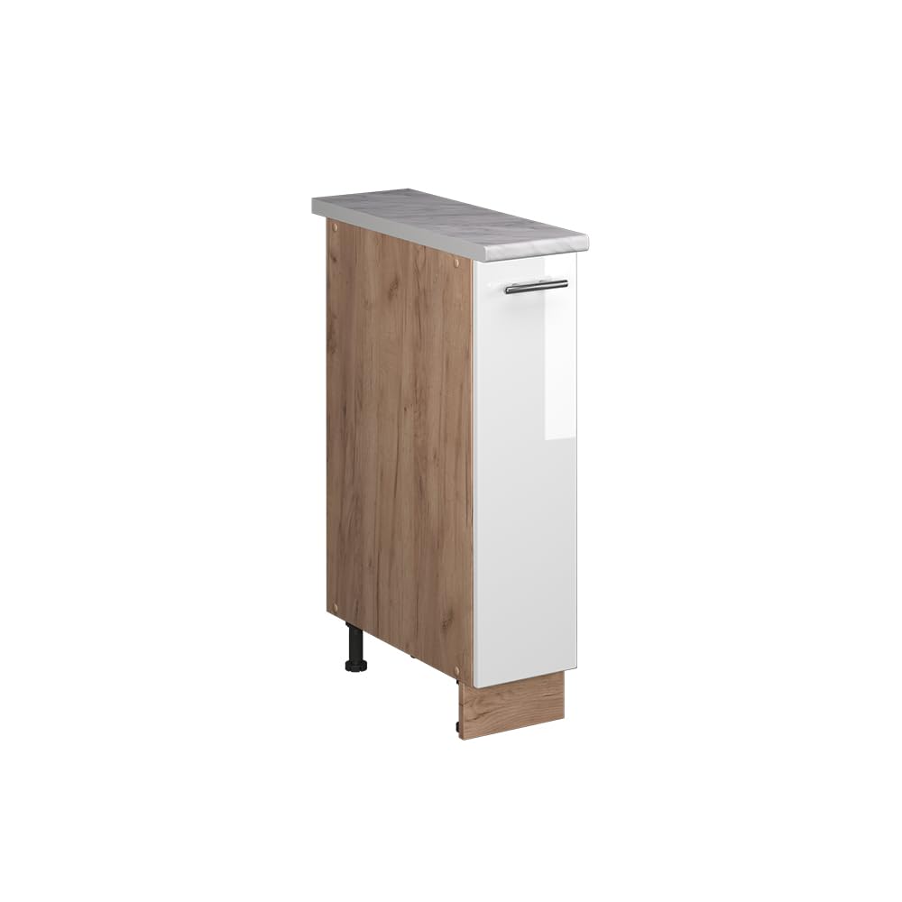Vicco Apothekerschrank Fame-Line, Weiss Hochglanz/Goldkraft Eiche, 20 cm | AP Marmor, zur Kombinatio