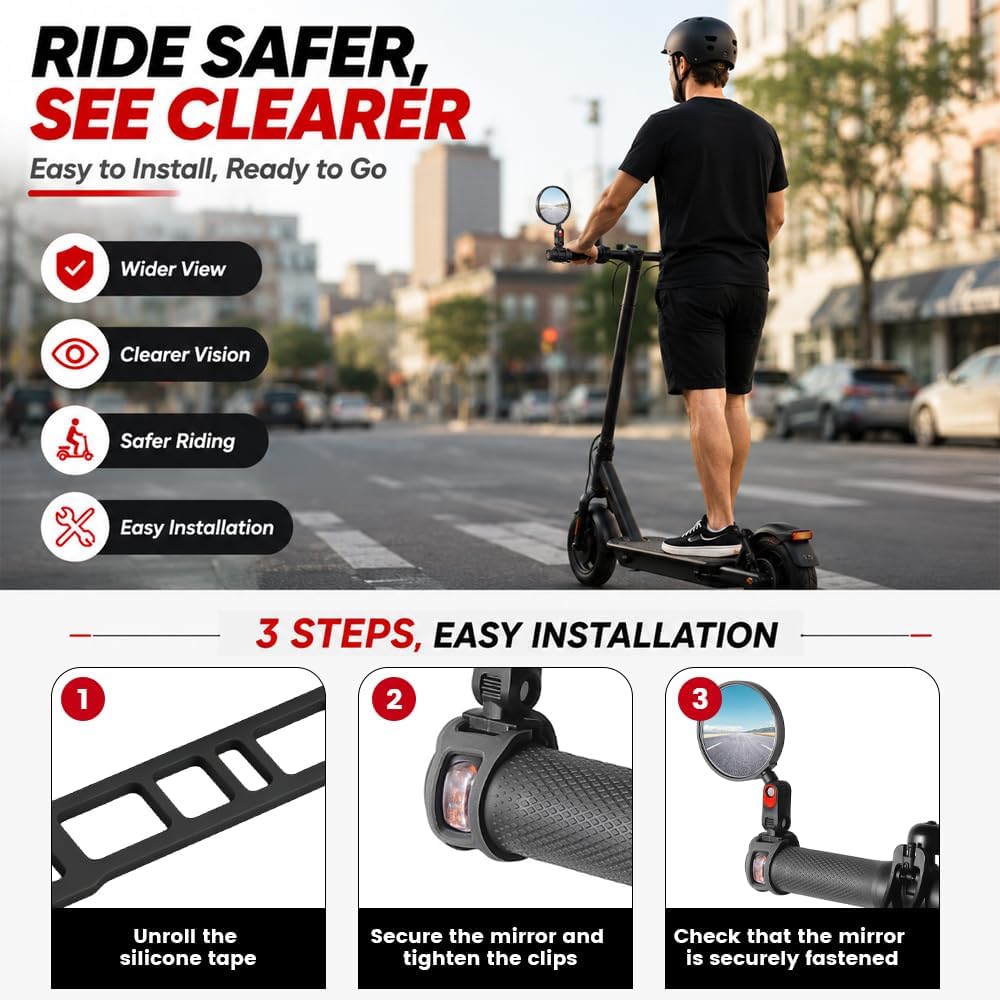 Rückspiegel für Segway Ninebot ZT3 G2 G3 E3 F3, 2er-Set 360° drehbar klappbar E Scooter Zubehör, Acr
