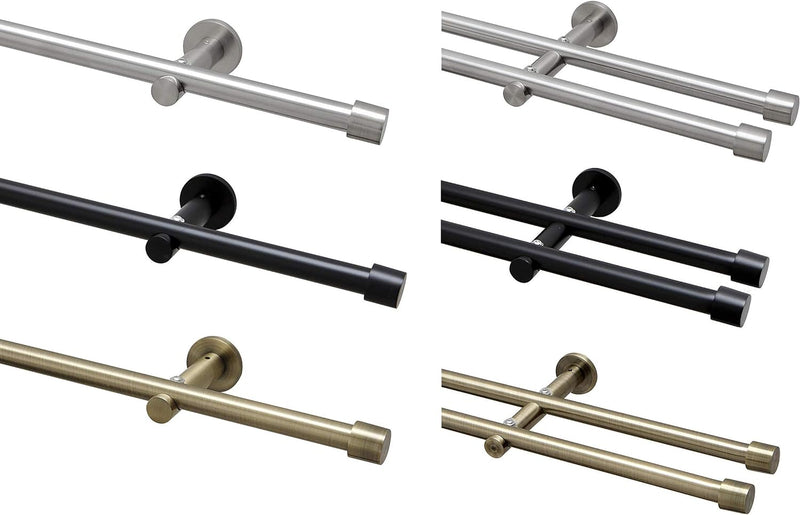 Garduna Gardinenstange Ø 16mm 2-Lauf Edelstahl-Look Metall, 160cm 160cm… 2-lauf Edelstahl Optik, 160