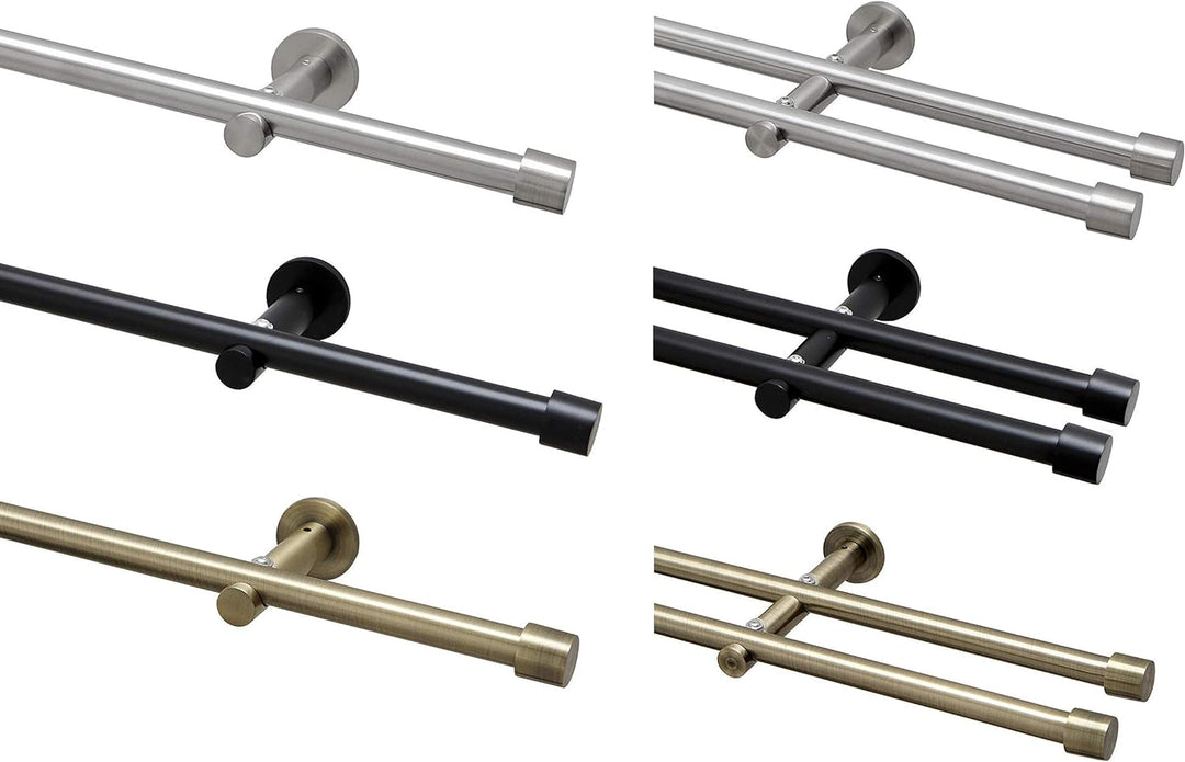 Garduna Gardinenstange Ø 16mm 2-Lauf Edelstahl-Look Metall, 200cm 200cm… 2-lauf Edelstahl Optik, 200