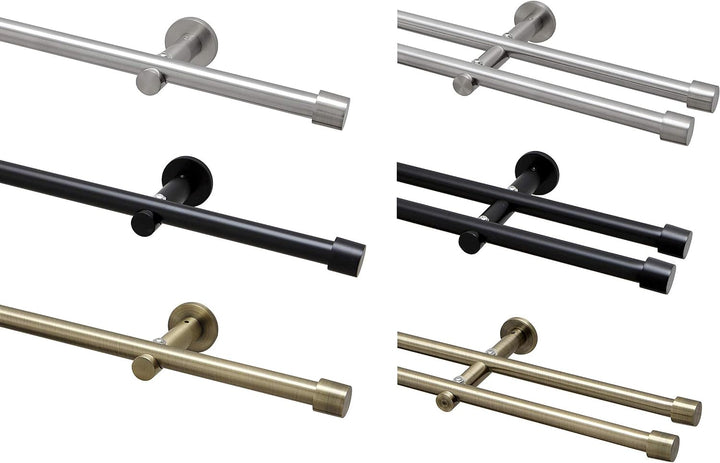 Garduna Gardinenstange Ø 16mm 2-Lauf Edelstahl-Look Metall, 200cm 200cm… 2-lauf Edelstahl Optik, 200