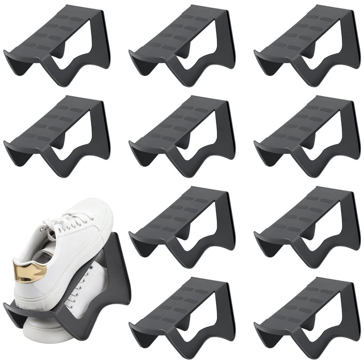 10 Stück Schuhstapler Platzsparend, Doppelschicht Schuhsortierer für Schrank &Schuhschrank, Rutschfe