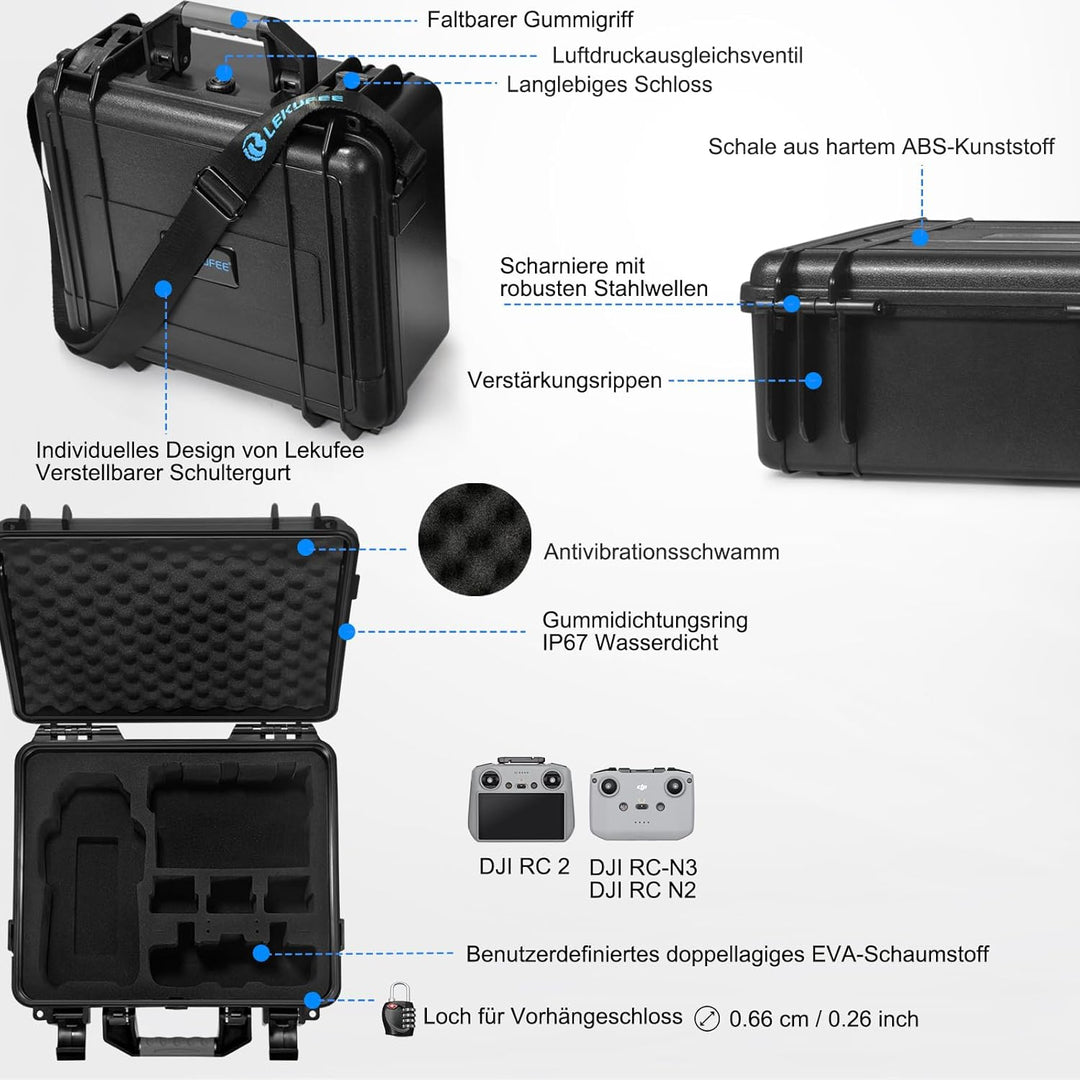 LEKUFEE Wasserdichter Hartschalenkoffer für DJI Air 3 Drohne/DJI Air 3 Fly More Combo/DJI RC 2/DJI R