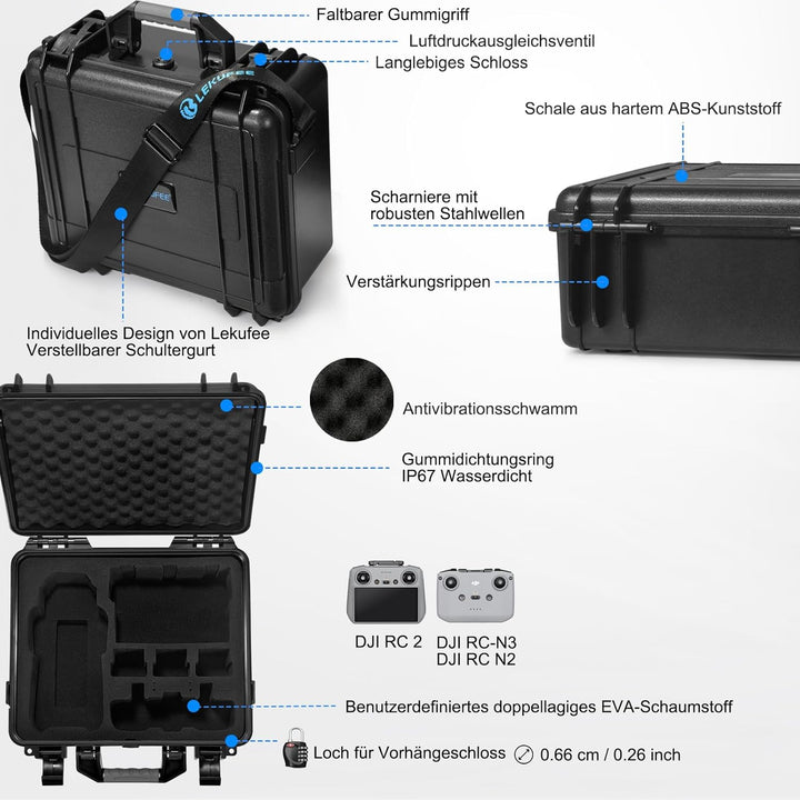 LEKUFEE Wasserdichter Hartschalenkoffer für DJI Air 3 Drohne/DJI Air 3 Fly More Combo/DJI RC 2/DJI R