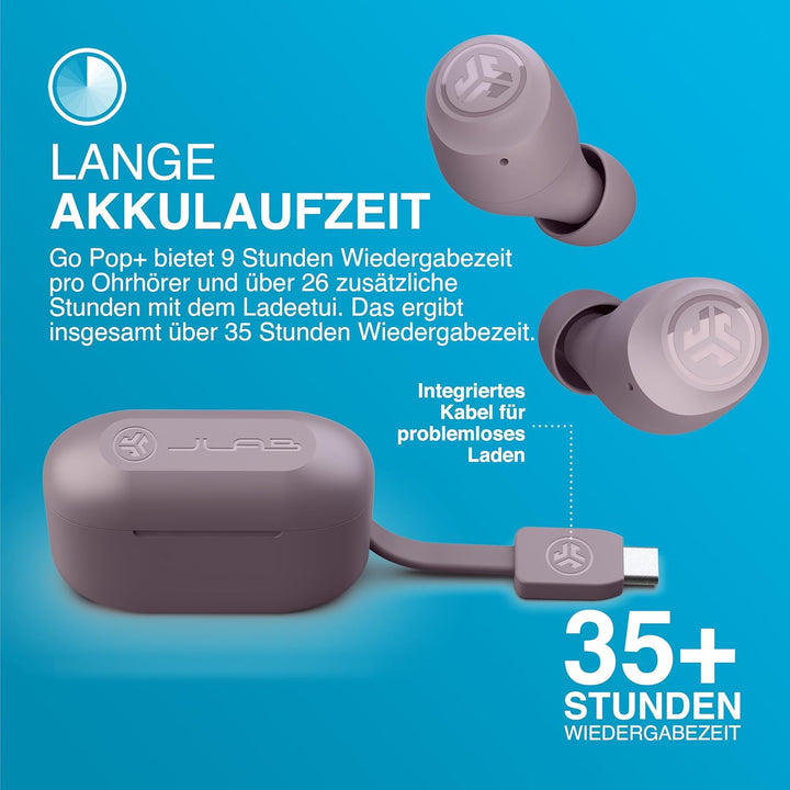 JLab Go Air Pop+ In Ear Kopfhörer kabellos Bluetooth, True Wireless Kopfhörer, 35+ Std. Headphones,