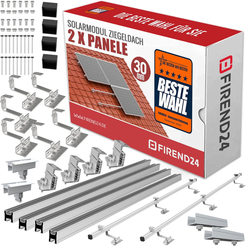 SET 2x PV-Module, PV, Photovoltaik, Aufständerung, Ziegeldach, Dachhalterung, Befestigung, Halter, H