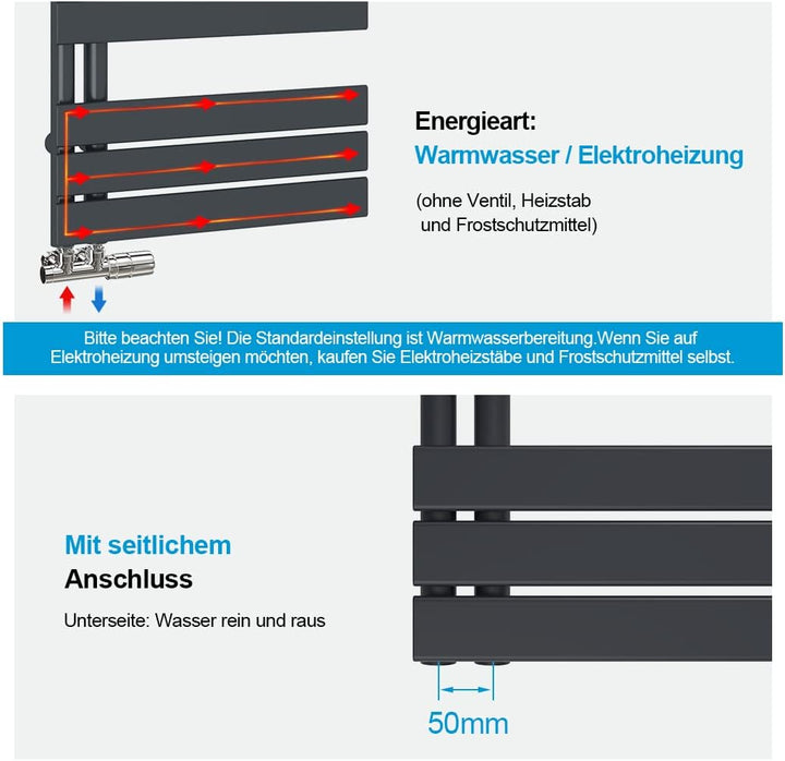 Heilmetz® Badheizkörper Flach Design Heizkörper Handtuchtrockner für Badezimmer Handtuchheizkörper m
