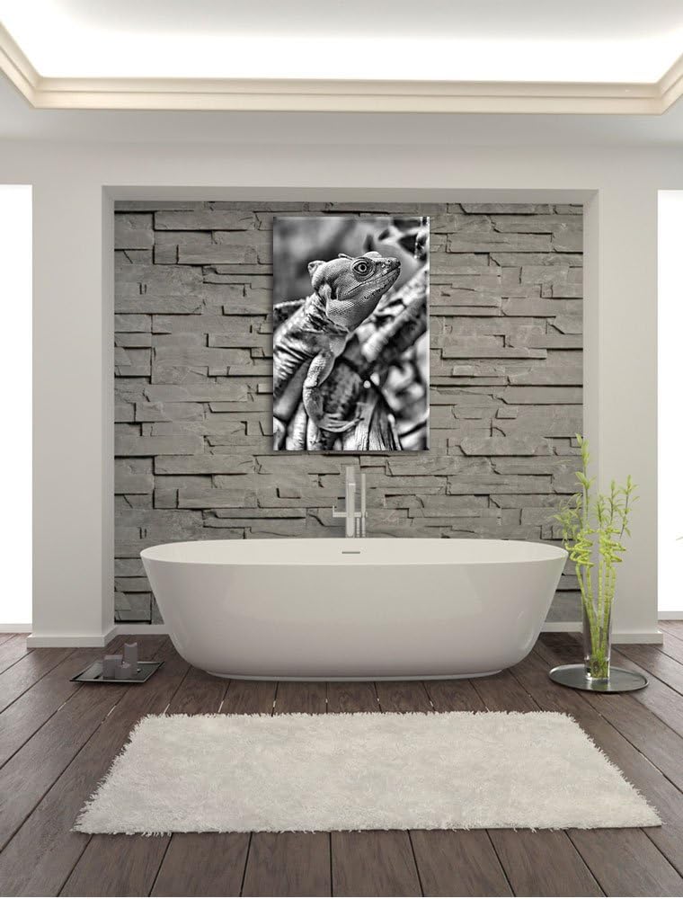 Pixxprint Monocrome, grünes Chamäleon, Format: 100x70 auf Leinwand, 100x70