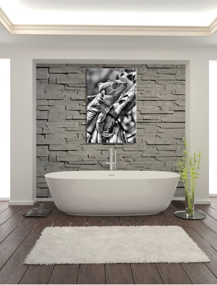 Pixxprint Monocrome, grünes Chamäleon, Format: 100x70 auf Leinwand, 100x70