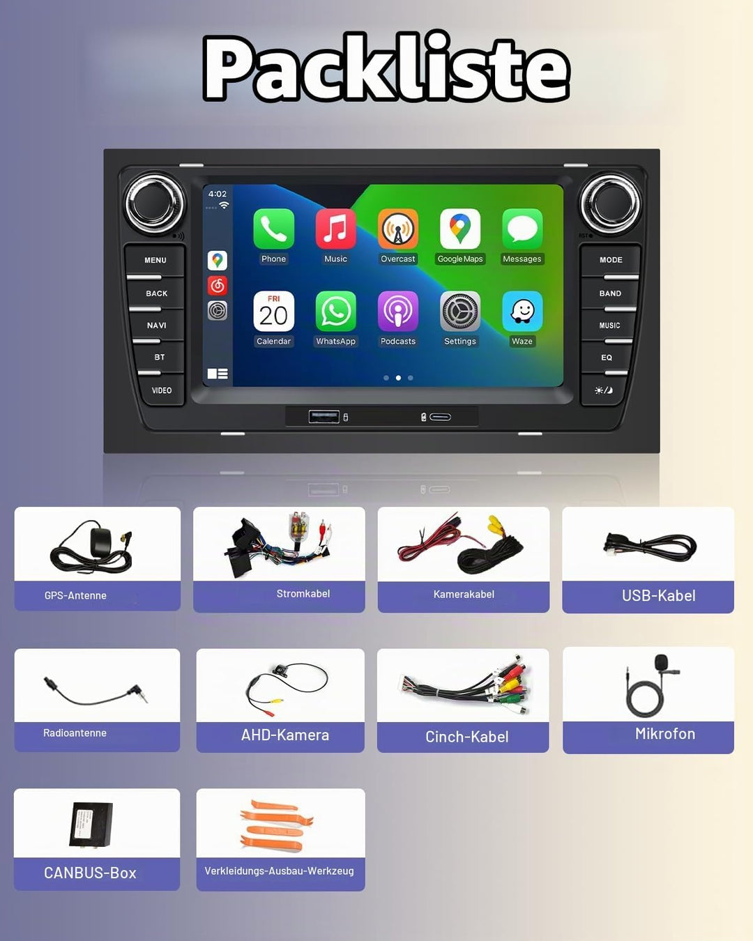 Autoradio für Audi A4 B6 S4 RS4 (2001-2008) / Seat Exeo (2008–2013) mit 7 Zoll Bildschirm Wireless C