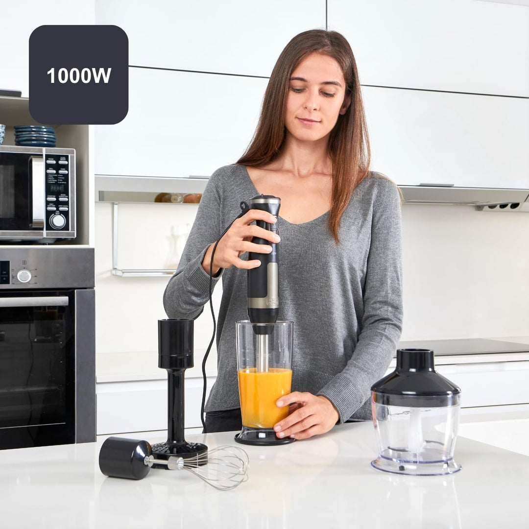 Black+Decker Stabmixer | BXHBA1500E | 1500 Watt | 20 Geschwindigkeiten | Turbo | Edelstahl | Spritzs