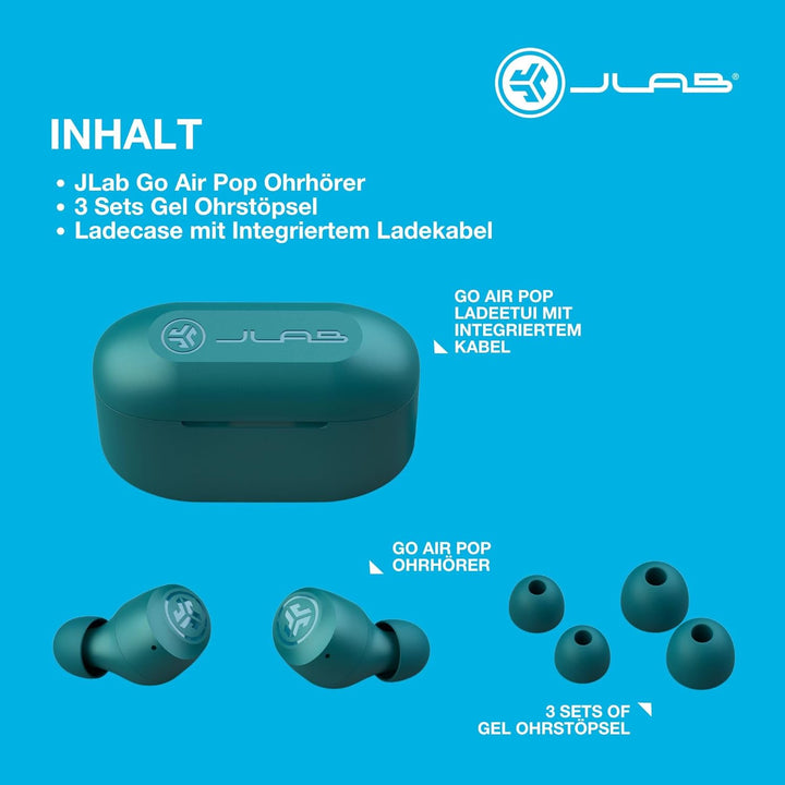 JLab Go Air Pop In Ear Kopfhörer kabellos Bluetooth, True Wireless Kopfhörer, 32+ Std Headphones, ka