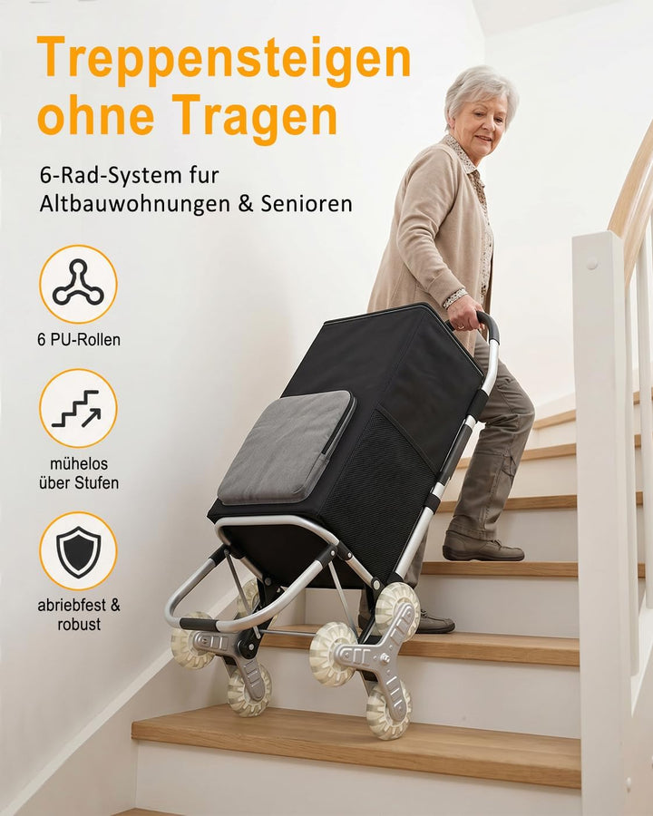 DROMEZ Einkaufstrolley Treppensteiger, 50L Einkaufswagen Trolley Gross mit Kühlfach, Hackenporsche K