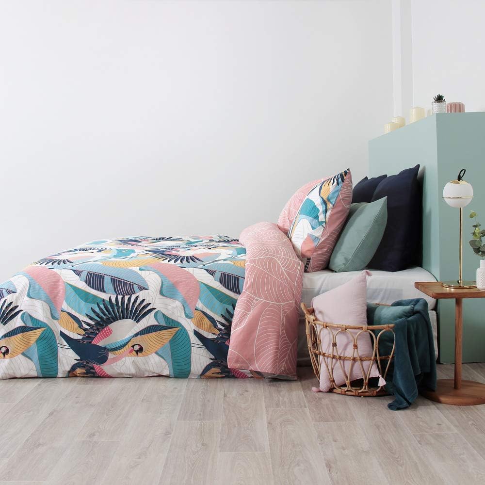 CÔTE DECO Bettwäsche, 220 x 240 cm + 2 Kopfkissenbezüge 63 x 63 cm, Set Bettbezug für Doppelbett, Ro