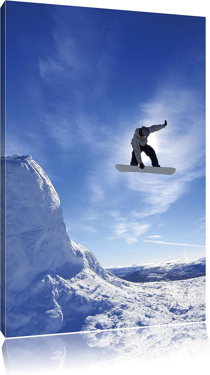 Pixxprint Snowborder als Leinwandbild/Grösse: 120x80 / Wandbild/Kunstdruck/fertig bespannt 80x120, 8