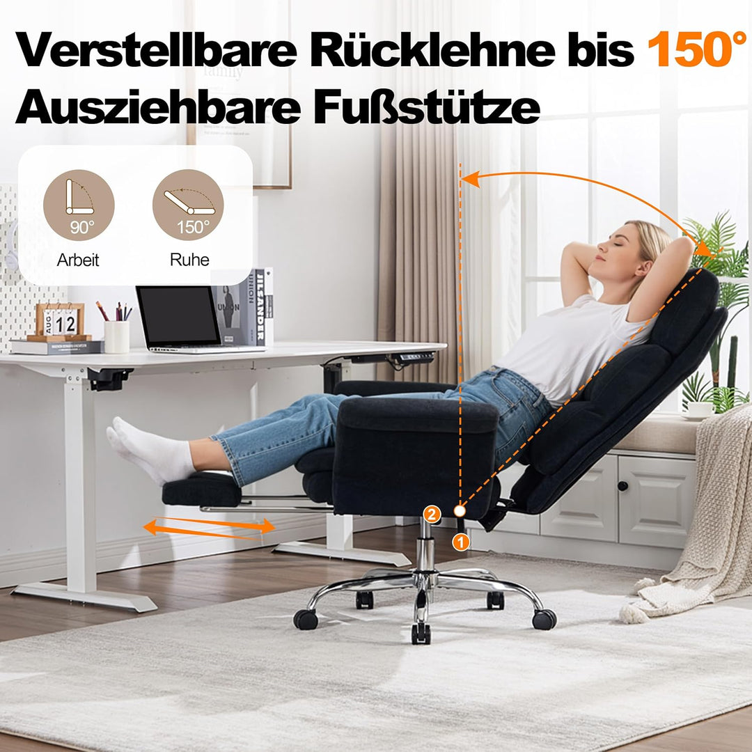 UEV Bürostuhl Ergonomisch mit Fussstütze bis 226kg,klappbare Armlehnen/Dicker Sitzpolsterung/Verstel