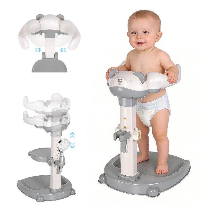 Baby Dusche Ständer – Einstellbarer Baby Shower Stand Support mit AntiRutsch-Basis, Anehmbarem Sitz,