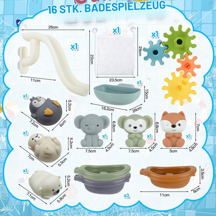 Baby Badespielzeug, Kugelbahn Badewannenspielzeug Wasserspielzeug Kinder mit Zahnräder Fingerpuppen