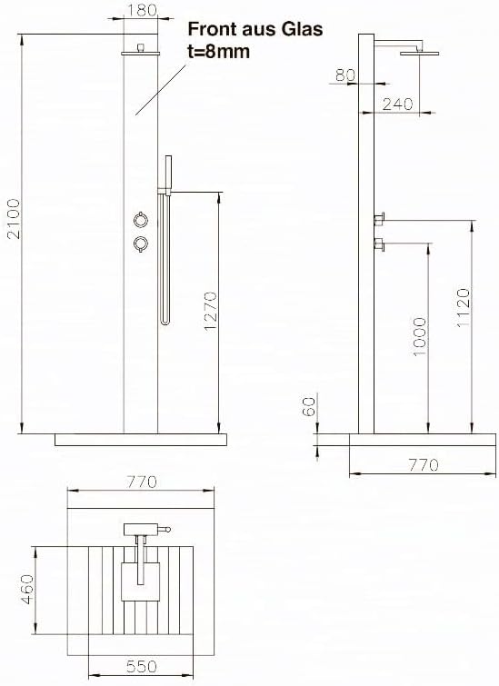 POOL Total IDEAL Glasdusche Kuba (schwarz) | Inkl. Bodenplatte