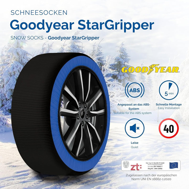 Goodyear Star Gripper Schneeketten zugelassen Italien EN 16662-1:2020 Zwei Schneeketten aus Stoff fü