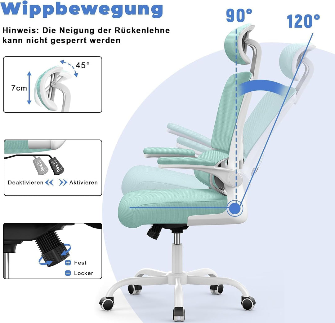naspaluro Bürostuhl Ergonomischer, Schreibtischstuhl mit Hochklappbaren Armlehnen, Dynamischer Lordo