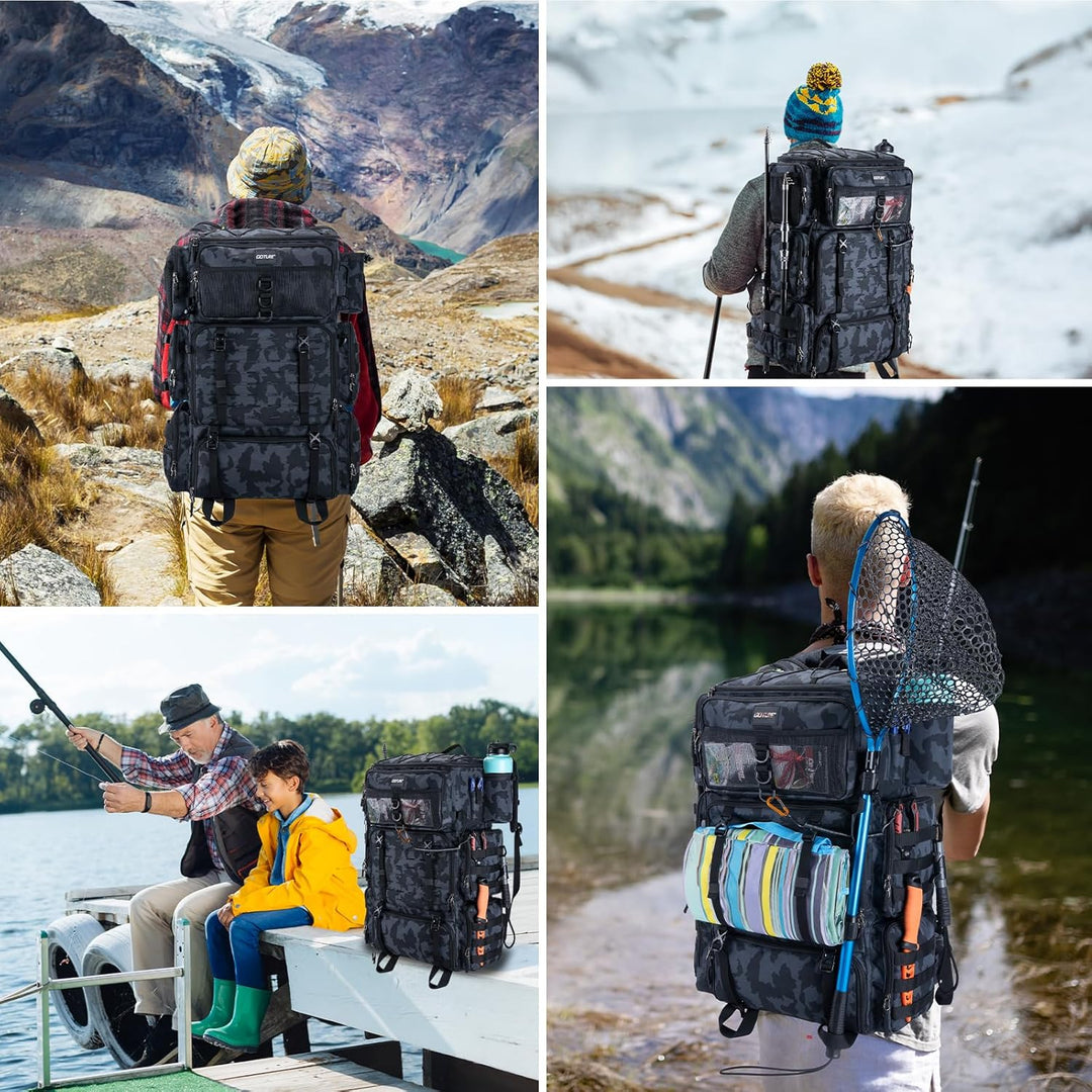 Goture 72L Angelrucksack mit Kühltasche (16L) &amp; Trocken-/Nass-Fach - Verstellbare Fächer Wasserabwei