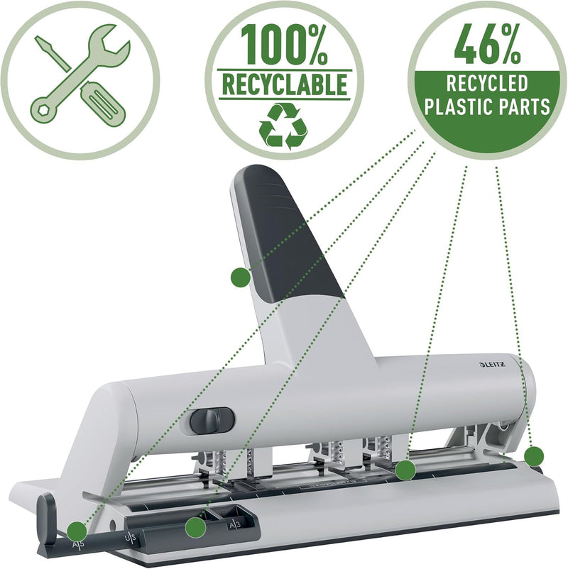 Leitz AKTO Variabler Mehrfachlocher aus Metall, Für 30 Blatt, Für bis zu 6 Löcher, Für einfaches Ein