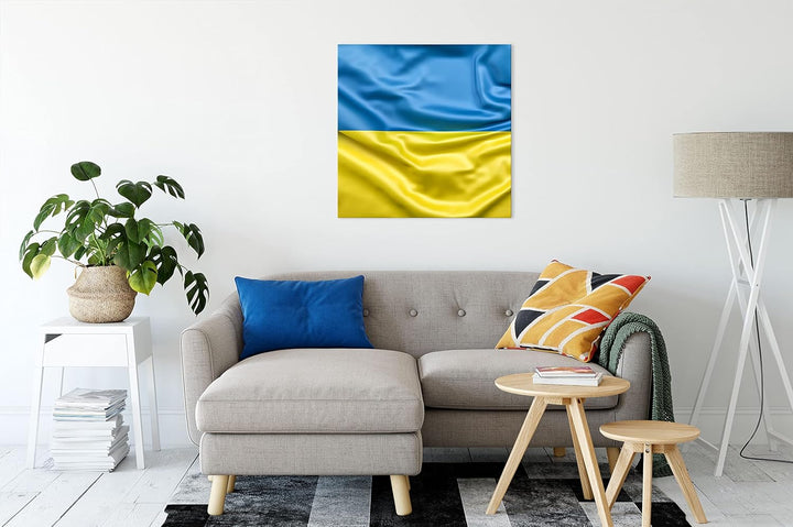 Pixxprint Ukraine Flagge als Leinwandbild Quadratisch| Grösse: 70x70 cm | Wandbild | Kunstdruck | fe