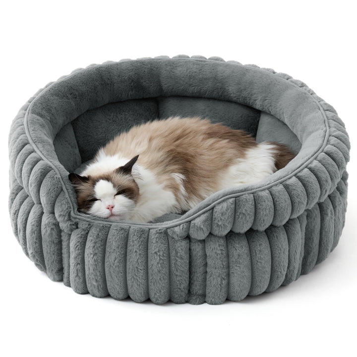 BEDSURE Kätzchenbetten Waschbares Cord-Fleece Welpenbett, 58x58cm | Rundes kleines Katzenbett Umarmu