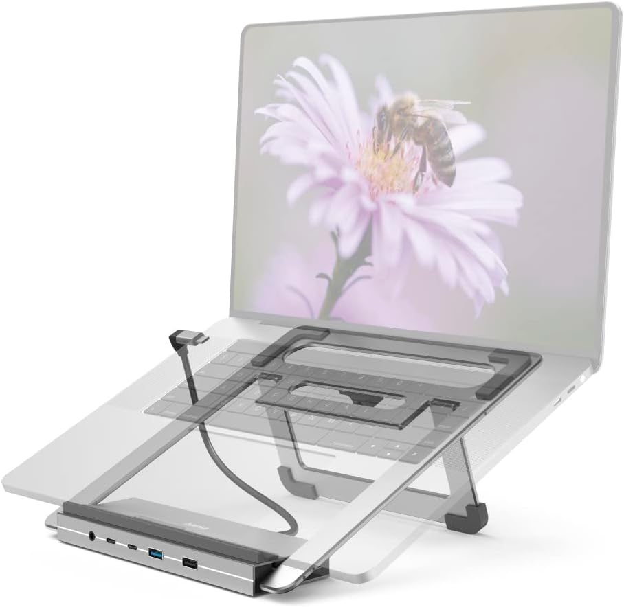 Hama USB C Hub Docking Station mit Laptop-Ständer 12 Ports (4X USB A, 2X HDMI, 3X USB-C, 1x DisplayP