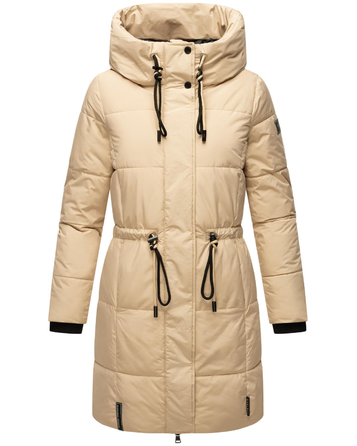 Navahoo Damen Wintermantel kurzer Steppmantel mit Kapuze Zuckertatze XIV XS-XXL S Beige, S Beige