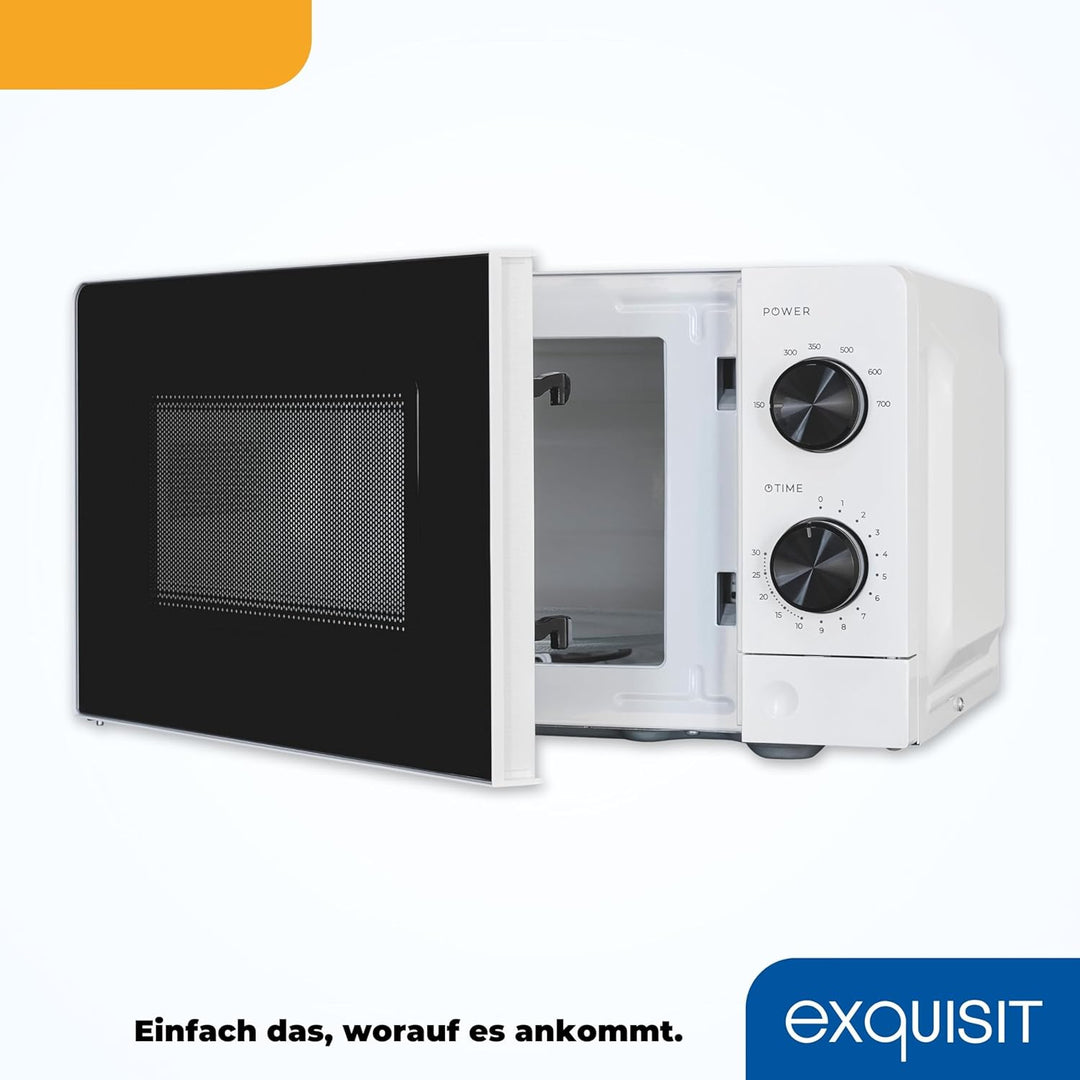 Exquisit Mikrowelle 20L, 700 Watt, 24,5cm Drehteller, 5 Leistungsstufen, Timer, Auftaufunktion, 2 Dr