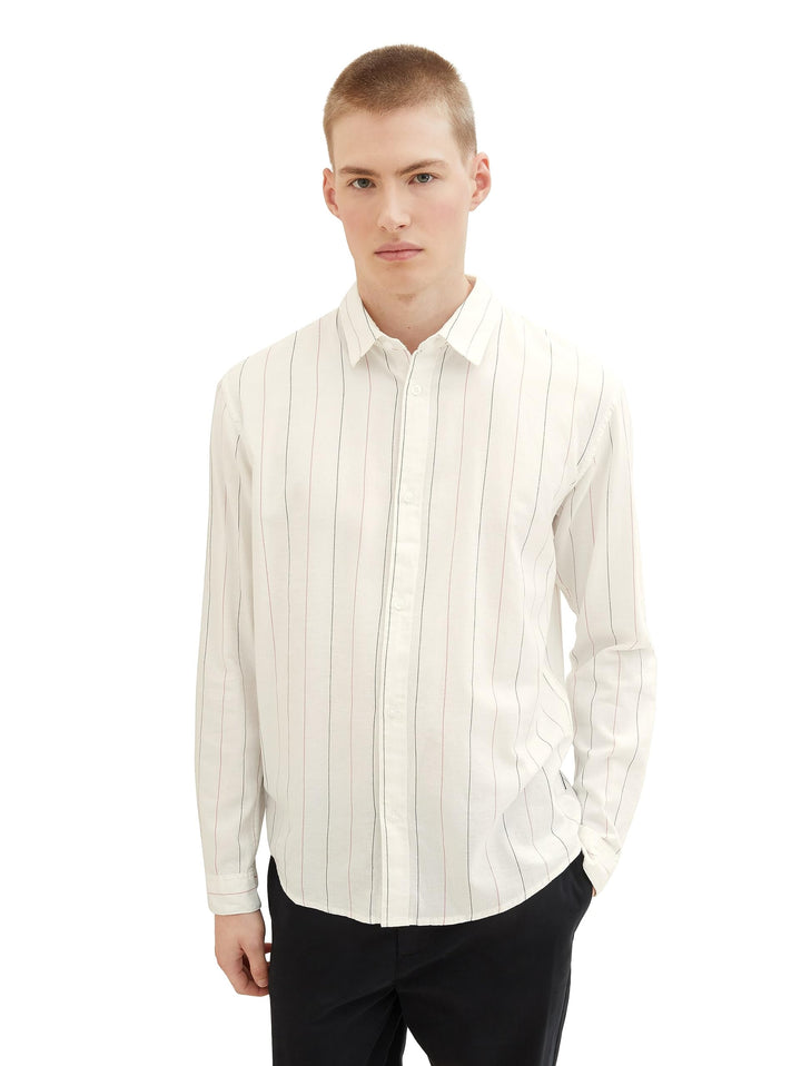 TOM TAILOR Denim Herren Hemd, M 33897 - Off White Base Big Stripe