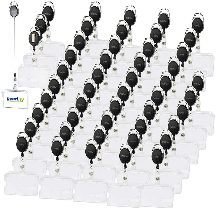 General Office Ausweis-Hülle: 50er-Set Ausweishüllen aus Hartplastik, 60-cm-Jojo-Befestigungs-Clip (
