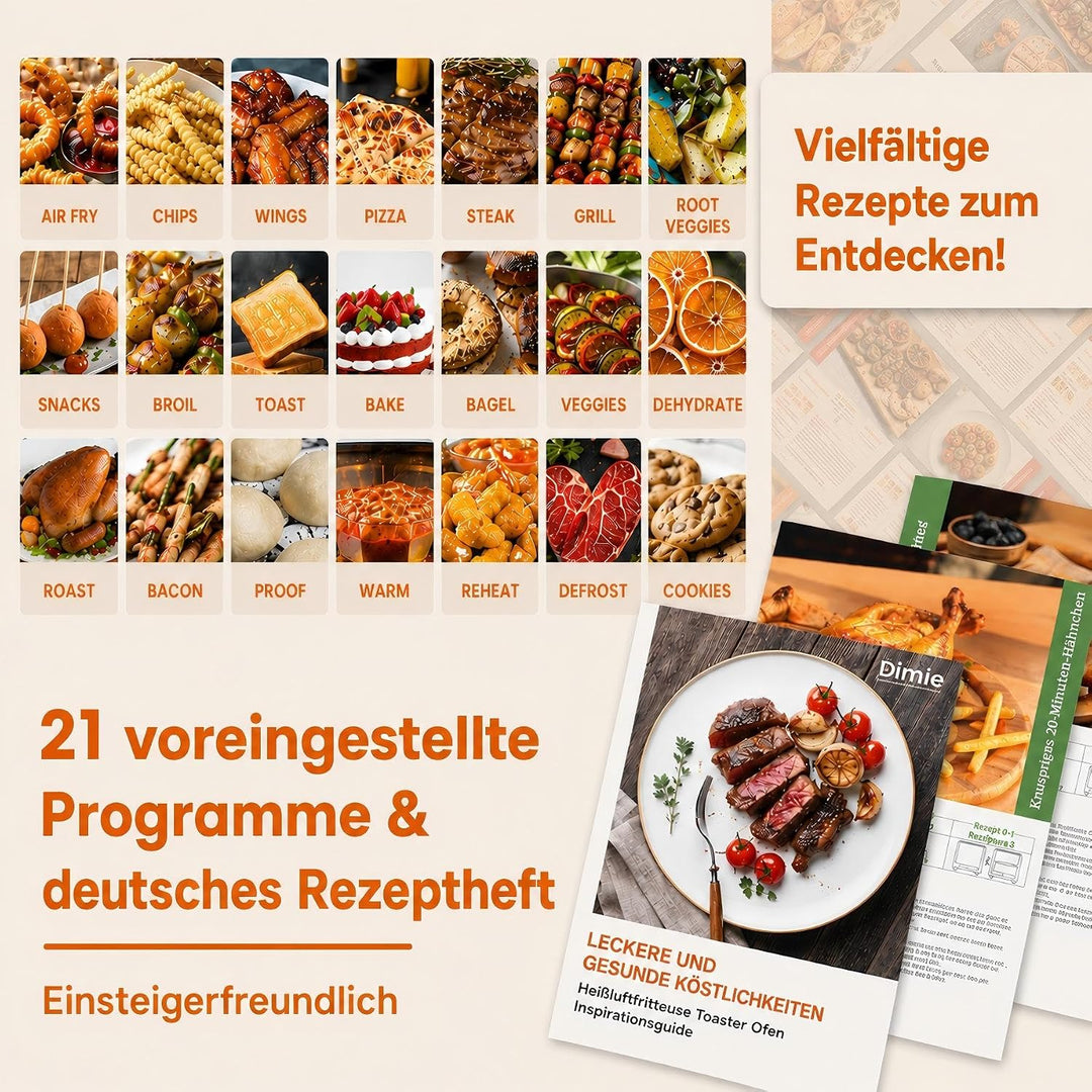 Heissluftfritteuse xxl 30°C-230°C, Mini backofen mit Umluft, 1800W Air Fryer Ofen, Grosse Kapazität