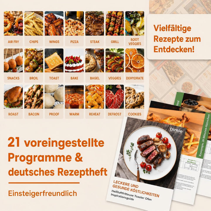 Heissluftfritteuse xxl 30°C-230°C, Mini backofen mit Umluft, 1800W Air Fryer Ofen, Grosse Kapazität